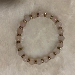 Handmade rose quartz and gold beaded bracelet